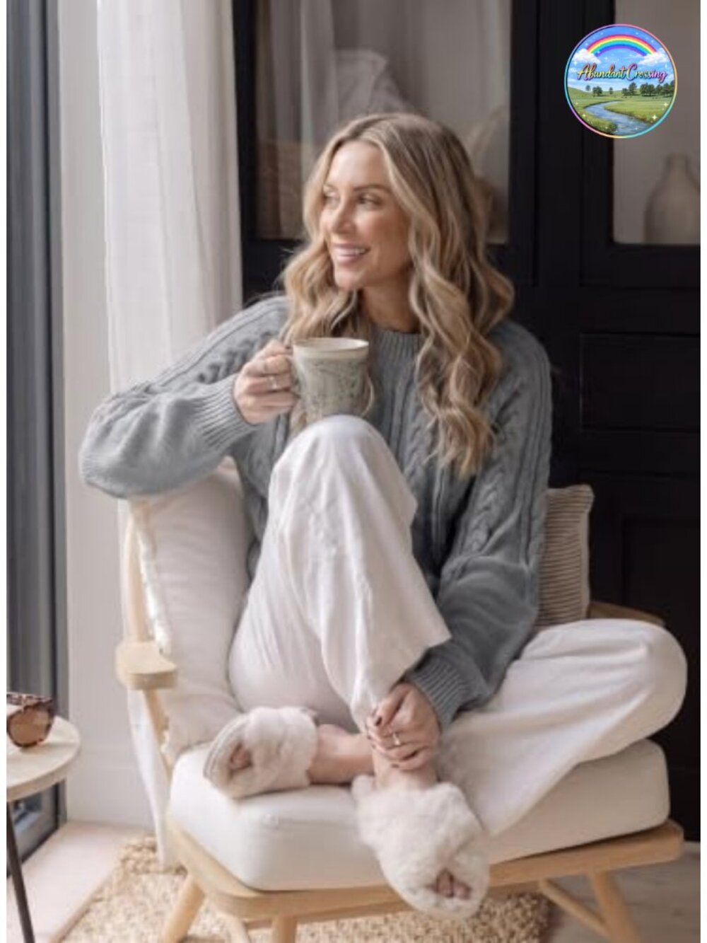 Women's Chunky Cable Knit Pullover Sweater with Lantern Sleeves